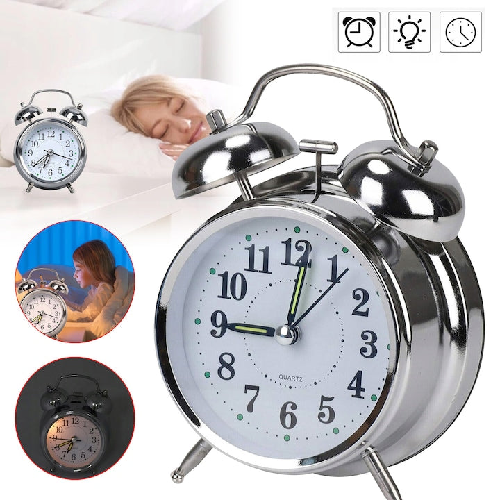 Loud Alarm Clock for Heavy Sleepers, Retro Twin Bell Design, Silent Quartz, 3-Inch Alarm Clock with Backlight, Loud Sound, for Bedrooms and Nightstand