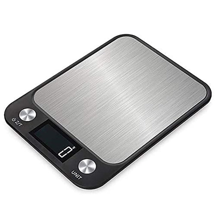 Cantar digital multifunctional pentru bucatarie  Otel inoxidabil  Afisaj LCD  10kg/1g  Argintiu/negru  Rqiurpn