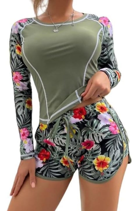 OEM - Costum de baie dama  2 piese  top tankini cu maneci lungi  protectie UV 35  Multicolor 12 rate cu 0% dobândă