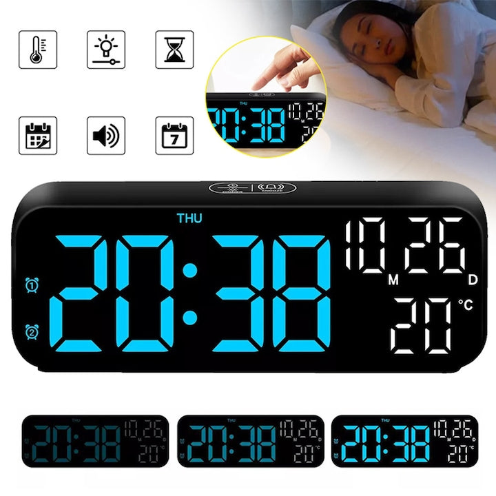 Digital LED Nightstand Alarm Clock with Large 7" Display, Snooze, Dual Alarm, Cable/Battery Powered, Adjustable Brightness, Date, Temperature, Desk Clock for Bedroom and Office