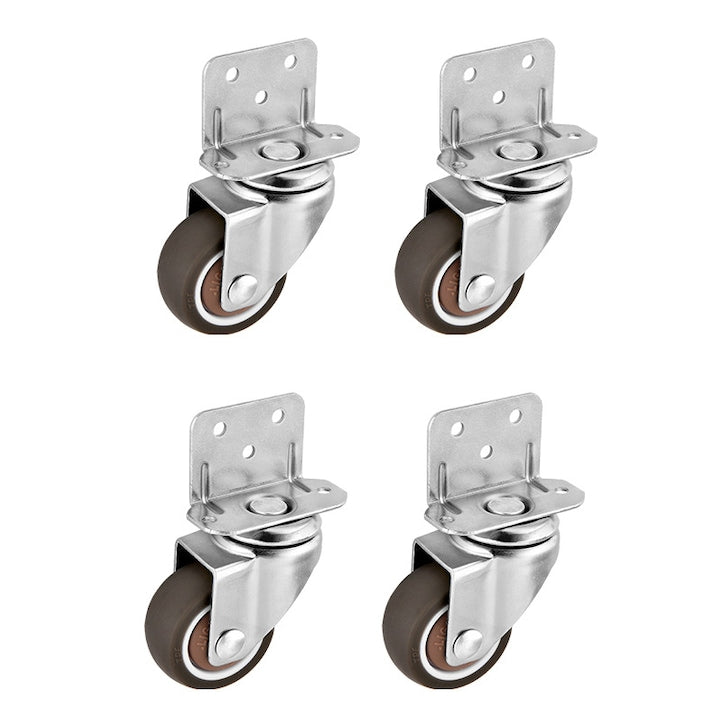 Set of 4 L-shaped ZOUN Furniture Caster Wheels, 2 with Brakes, 360° Swivel, Silent, 250 kg Capacity, Grey, for Furniture, Shelves, Equipment