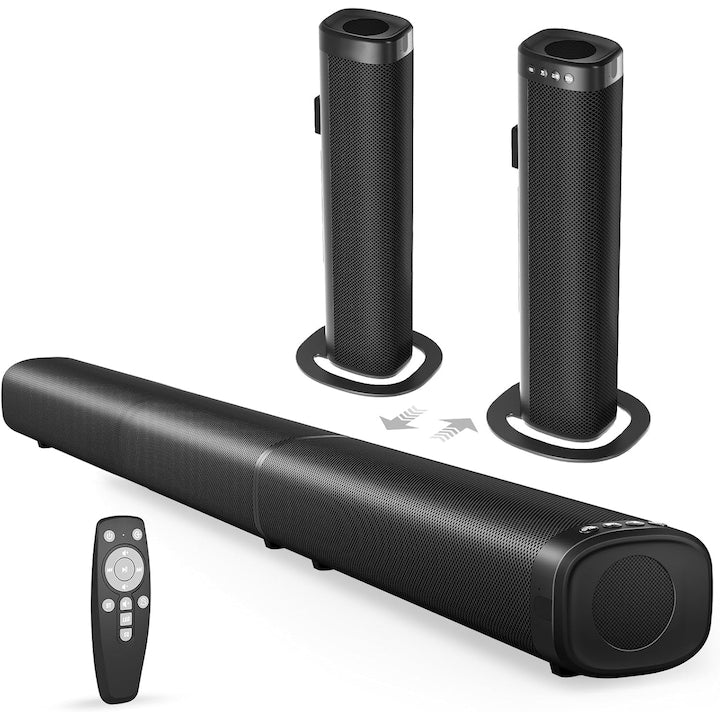 Bara de sunet  bara de sunet de 100 W pentru Smart TV  bara de sunet Bluetooth 5.3  difuzor detasabil 2 in 1 cu efect de bas  sunet surround home theater  conexiuni ARC/optice/AUX/USB  pentru TV/PC/proiectoare