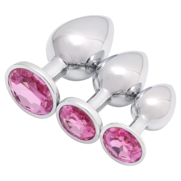 Set of 3 progressively sized silver stainless steel anal plugs