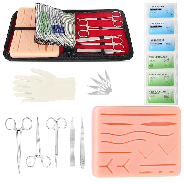 Piduules 18-in-1 Surgical Suture Training Kit, 5 Scalpel Blades, Silicone Pads, Multicolor