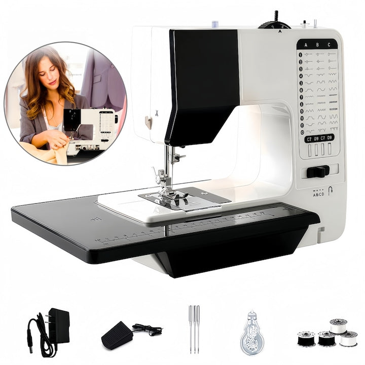 Wacorresi Multifunctional Electric Sewing Machine, 38-Stitch Sewing Machine, Reverse Function, Double Thread Sewing, LED Lighting, Fully Functional, Can Sew a Wide Variety of Fabrics, Also Ideal for Beginners, 30.5x11x26cm, White