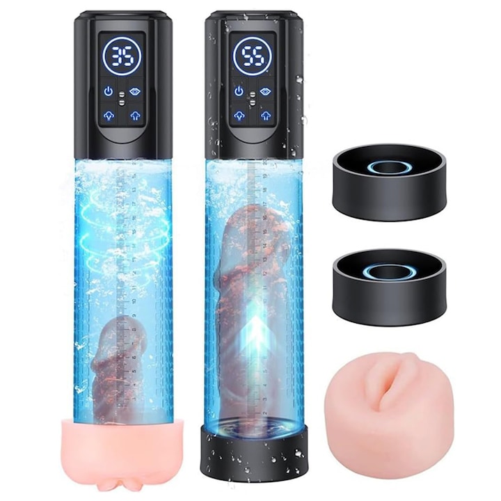 Rqiurpn Electric Vacuum Pump for Penis Enlargement for Men, 3 Suction Levels, Penis Strengthening Exercises, USB Rechargeable, Air Pressure Device, Waterproof, Silent, Silicone, Black