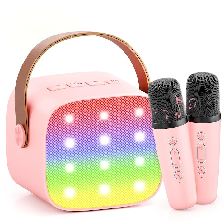 Microfon Karaoke Portabil pentru Copii (Roz) - Set cu 2 microfoane wireless + 4 huse protectie. Cadou perfect pentru petreceri  fetite si baieti 4-12 ani. Ideal pentru 3-12 ani