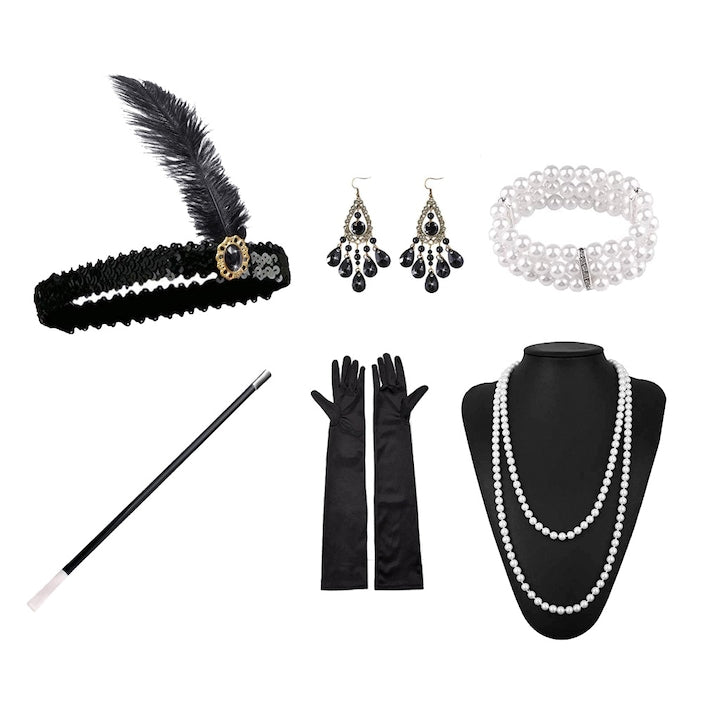 Set accesorii petrecere Anii 20  format din 6 piese  bentita  Negru