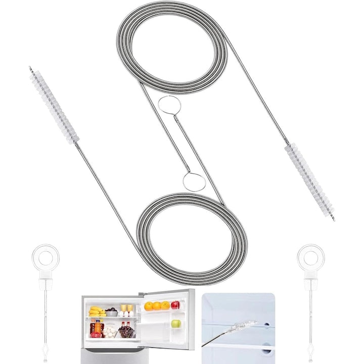 Set of 2 Cleaning Brushes for Refrigerator Drain Clog Removal, Car Hoses, Wiper Drains, Stainless Steel, 150 cm Length