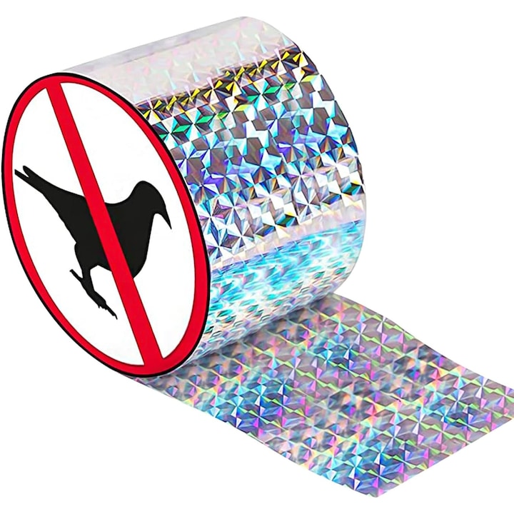 Banda reflectorizanta anti pasari eBA®  grauri  ciori  porumbei  rola 80 m  Holografic