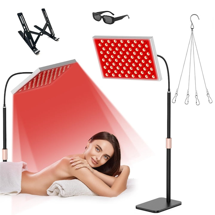 Lampa de terapie cu lumina rosie  cu suport de birou  carlig  ochelari  lumina rosie de 660 nm si dispozitiv de terapie cu lumina rosie cu LED aproape infrarosu de 850 nm la domiciliu pentru fata si corp  WALALLA  Negru deschis