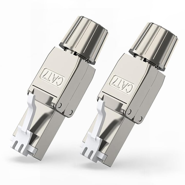 Set 2 conectori Cat.7 Rj45 ecranat  conector Tool-Less  Modular  Autosertizare  Argintiu
