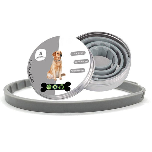 Zgarda antiparazitara pe baza de uleiuri din plante  Axroad Mall  Protectie pana la 8 Luni  Pentru purici si capuse  Rezistent la apa  Pana la 38 cm  Anti Purici  Capuse  Silicon  Gri