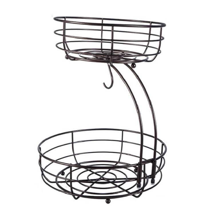 Cos pentru fructe  detasabil  Metal  2 Nivele  Puteti atarna banane  D 28 /22 cm  H 38.5 cm  Negru