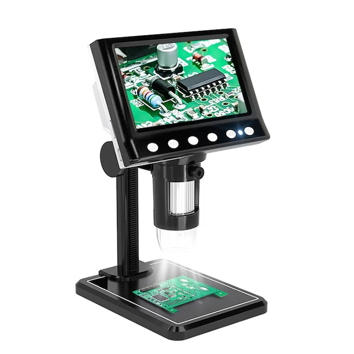 WALALLA DM7 Digital Microscope, 50X-1000X, 4.3-inch screen, 8 LEDs, 32GB memory, black