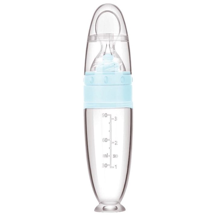 Lingurita de silicon cu rezervor pentru Hrana Solida 90 ml Bleu