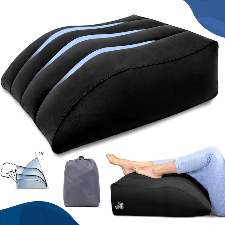 Orthopedic leg support pillow Bedee, multifunctional inflatable pillow, 45° incline, ergonomic, easy to store and carry, for inflation, circulation, leg and back pain relief, leg elevation, 65x50x25cm, Black