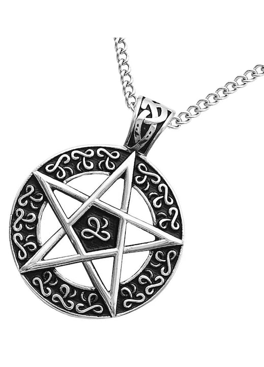 YANYXR - Stainless Steel Pentagram Pendant Necklace BCS3211089 with Silver Chain, Pendant Diameter 40 mm, Chain Length 55 cm