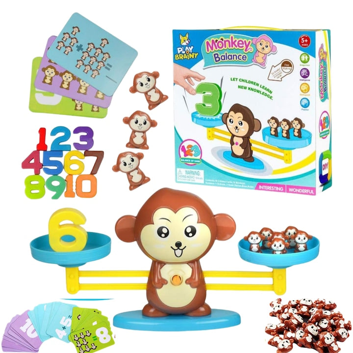 Joc educativ RorAem Monkey Balance  set 64 piese  19 maimute  numere 1-10  jocuri matematice interactive  pentru copii 3+