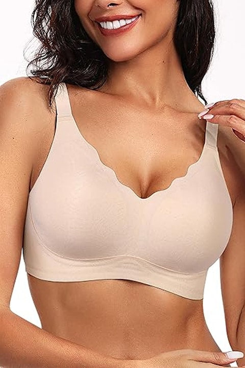 Hggzeg - Classic Bra Women's Bralette Adjustable Shoulder Straps Wireless Four Rows of Hooks Push Up U-back Design Breathable Super soft Nylon/Spandex Beige 12 interest-free installments