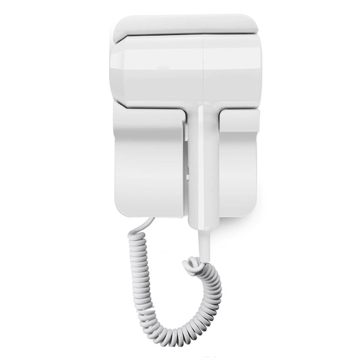 Wall-mounted hair dryer Rqiurpn 1300W, 2 temperature settings, 2 speeds, With holder, for hotels, locker rooms or bathrooms, White