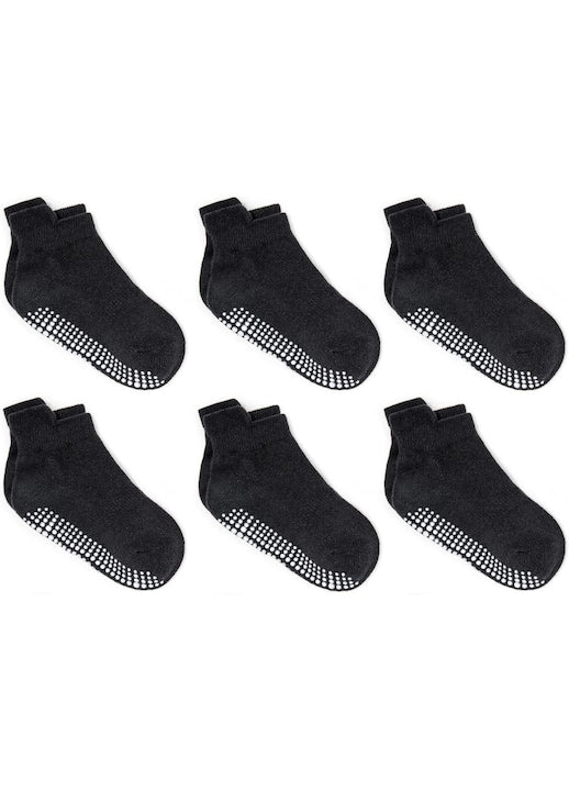 OEM - Sosete antiderapante copii  6 perechi  bumbac  negre  Negru