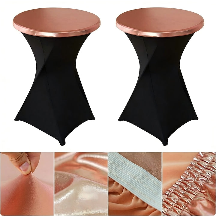 Husa masa evenimente  2pcs  husa elastica  pentru masa cocktail  poliester  forma rotunda  Diametru 80 cm  Roz Auriu