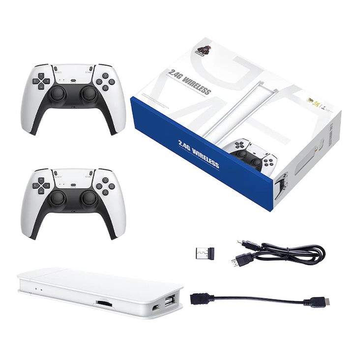 Consola retro portabila  Rqiurpn  128GB  40000 jocuri  Wireless  4K HDMI  Cu 2 controlere de joc  Compatibil 2 jucatori simultan  Operare usoara si de transportat  Alb