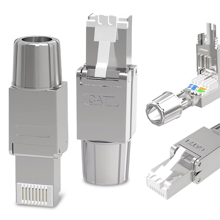 Set 2 Mufe RJ45 CAT7  Zinc Alloy  Fara Unelte  Ecranate  pentru Cabluri FTP/STP/SFTP