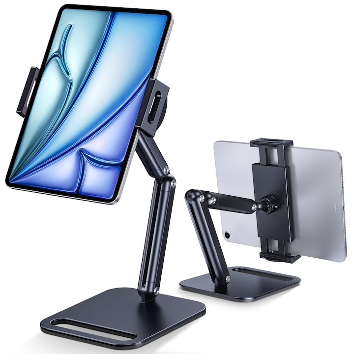 Tablet stand for iPad, tablet stand with sturdy base for desk, fully adjustable angle, sleek and ergonomic design, compatible with iPad Pro Air Mini, Galaxy Tab, Surface, Kindle, 4.7-13 inch tablet, WALALLA, aluminum, black