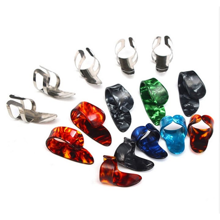 Set 15 pene degetar pentru chitara  Nybgyy  Metal celuloid  multicolor  3.2x1.5x2cm  cutie de depozitare