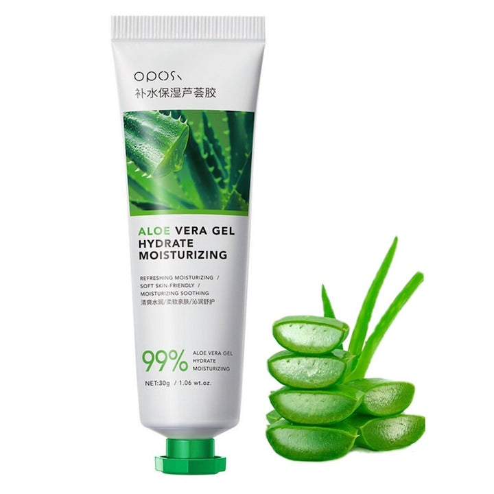 Gel de Aloe Vera 30ML  hidratant pentru fata si corp  99% organic  pentru piele uscata  arsuri solare  acnee  calmare si hidratare