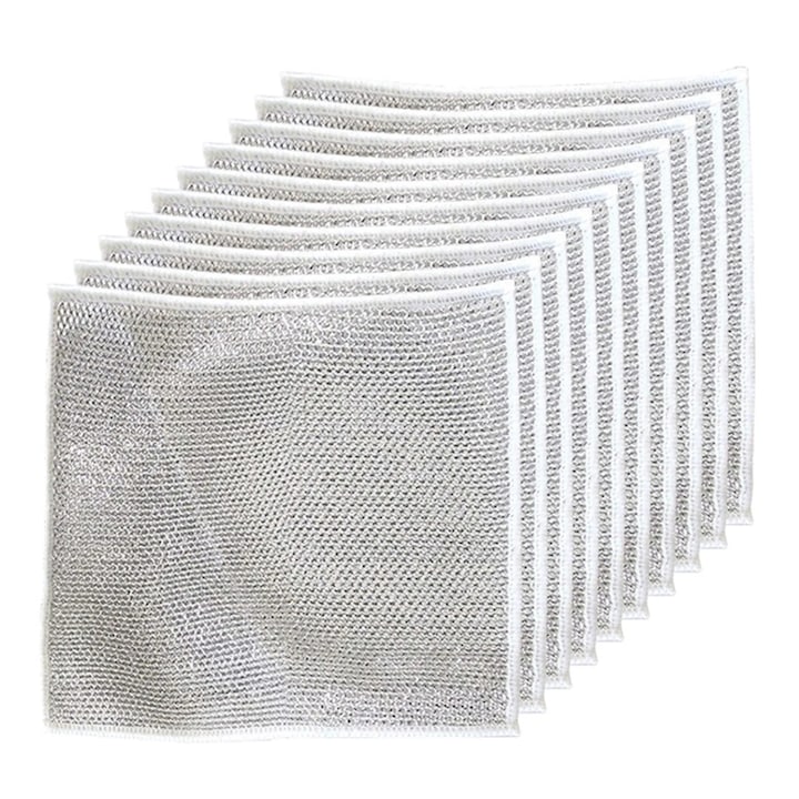 Lavete abrazive YANYXR BCS3139325  dublu-fata  rezistente la ulei  uscare rapida  reutilizabile  poliester  gri/alb  10 buc  20 x 20 cm