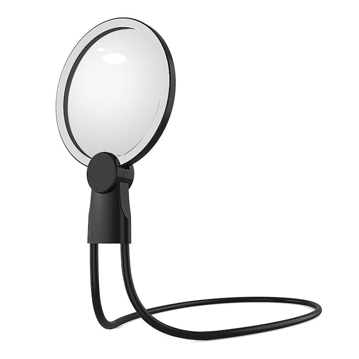 LED Magnifying Glass Rqiurpn Portable Neck-Wearable Hands-Free 5x 1000 mAh Anti-Glare Ergonomic Design with Adjustable Stand Adjustable Lighting Suitable for Reading Sewing Tapestry Black