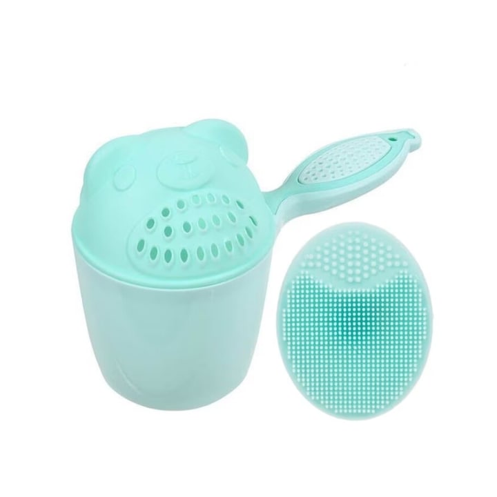 Set cana clatire si spalare bebelusi verde menta si perie din silicon baia bebelusului  2 bucati  pentru nou-nascuti si bebelusi cu  Verde