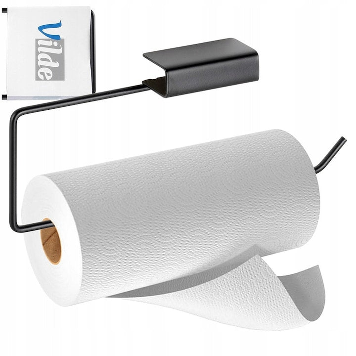 Suport Pentru Prosoape De Hartie  Vilde  30x4.5x13 cm  Metal  Montare Usoara Fara Gaurire  Dimensiune Universala  Depozitare Practica  Negru