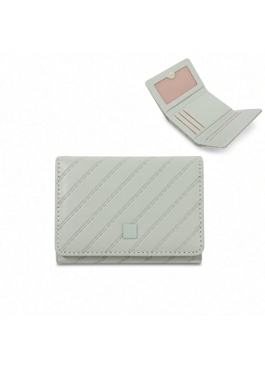 Omelivon - Portofel Dama Compact Pliabil Piele Eco Verde Textura Presata  Capsa  8 Sloturi Carduri  Portmoneu 10.5x2x8 cm