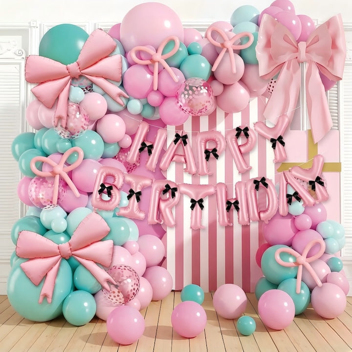 Set Arcada Baloane Petrecere 103 Piese Tema Funda Roz Verde Princess - 2 Funde 3D XXL  Banner La Multi Ani 13 Litere  Kit Complet