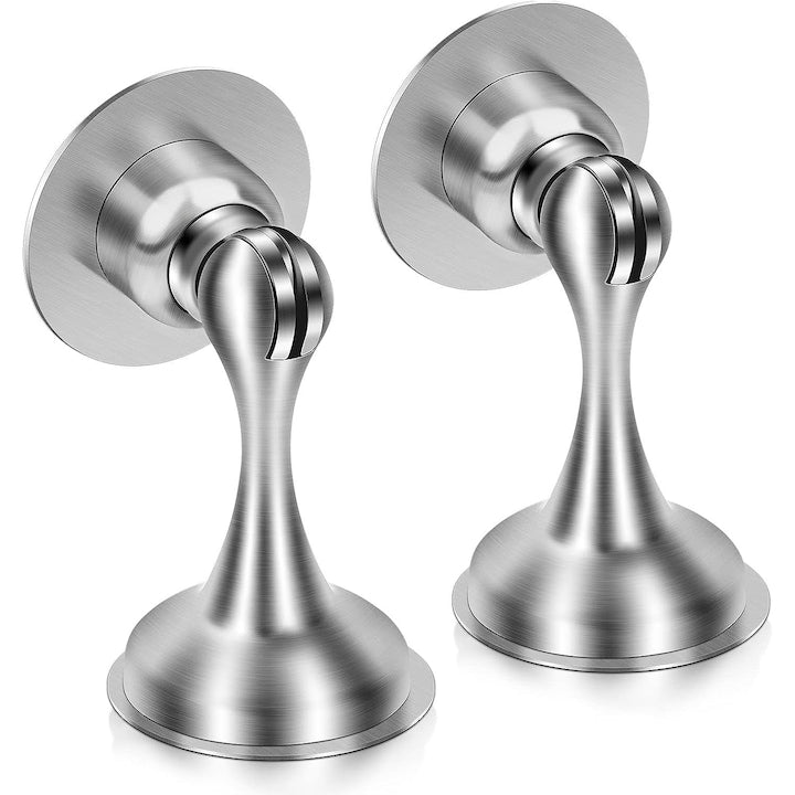 Set 2 Opritoare de usa  otel inoxidabil  autoadeziv  magnetic  previne rugina si oxidarea  reglabil  pentru diverse tipuri de usi  Argintiu