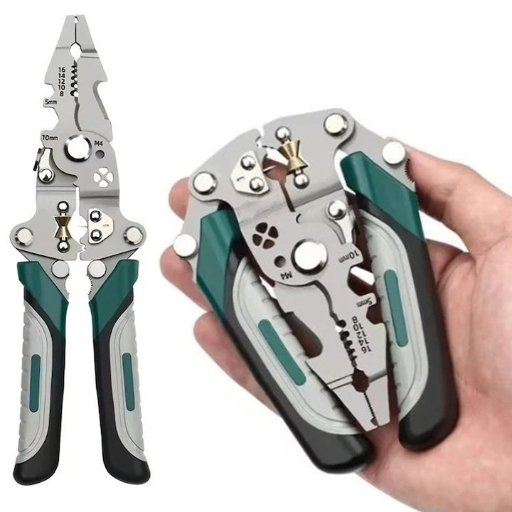 Juksun Professional Multifunctional Pliers for Stripping, Crimping, and Cutting Electrical Cables, Current Measurement, Carbon Steel Alloy, Ergonomic Handle, Durable, 20.5cm, Green