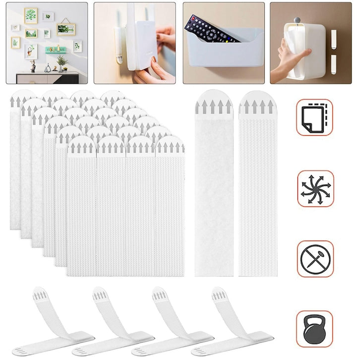 30 Pairs (60 Strips) Picture Hanging Adhesive Strips Large Double-Sided Hook and Loop Mounting Strips 93x19 mm Wall Photo Frame Stickers For Hanging Poster Frames