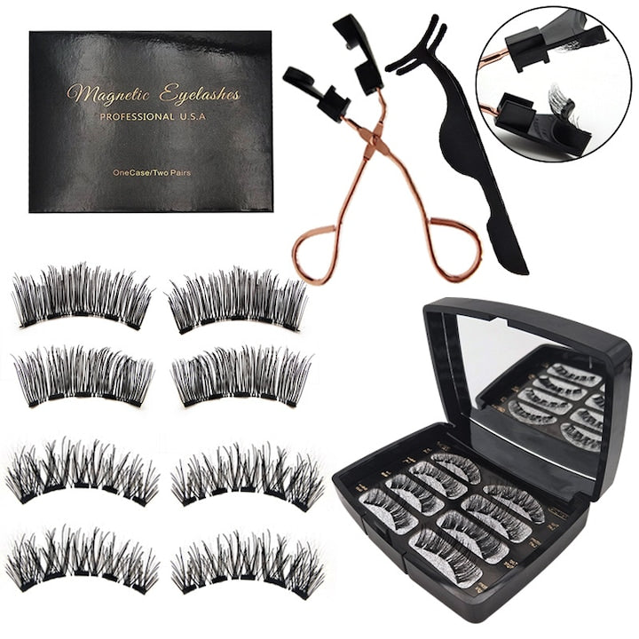 Set de 4 pereche de gene false magnetice  Fantasy  2 stiluri  9-15 mm  cu 2 instrument  fara lipici  Aderenta magnetica de 7 ori mai puternica  Efect dimensional ridicat  rezistenta la vant  reutilizabil  usor de purtat  potrivit pentru incepatori