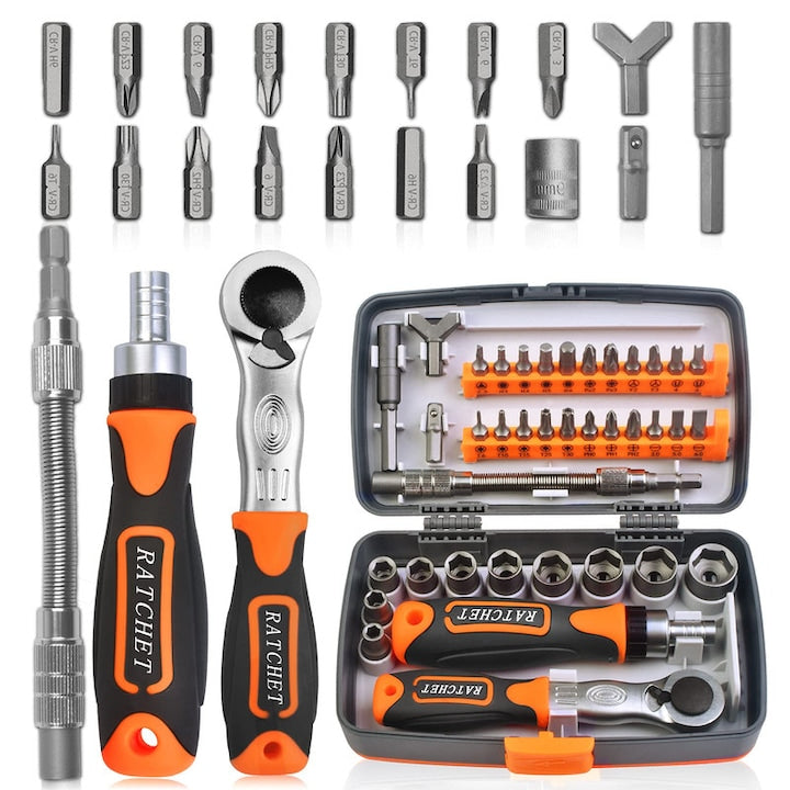 38-in-1 Ratchet Screwdriver Set, Chrome Vanadium Steel, Orange/Black