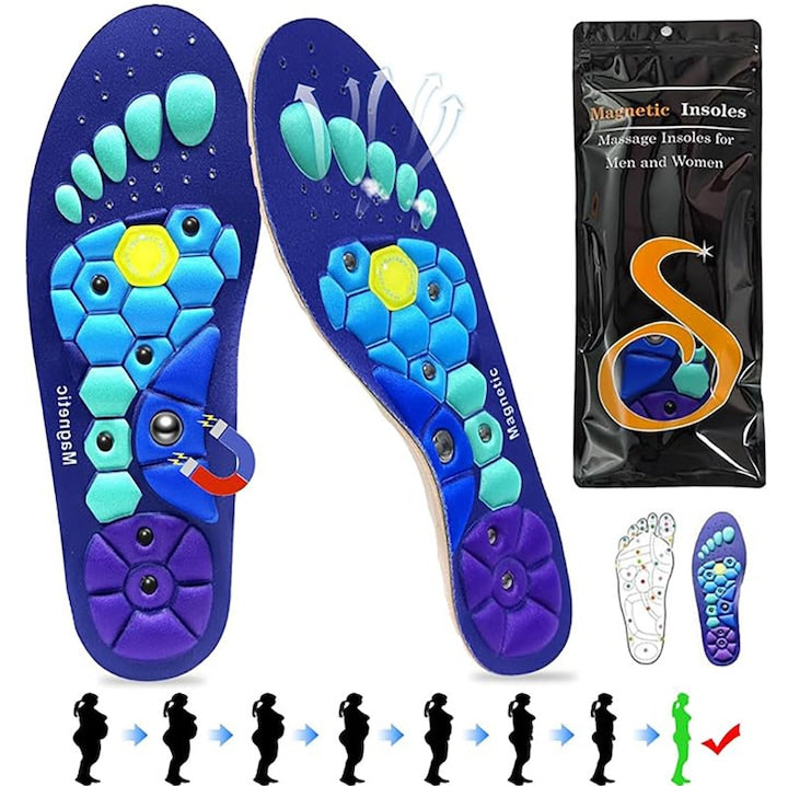 Branturi ortopedice Rqiurpn  gel magnetic  absorbtie soc  usor de curatat  Reflexoterapie  Stimuleaza Metabolismul  Masaj  Suport Arcada  Absorbtia Socurilor si Transpiratiei  Dezodorizante  Anti-Alunecare  M  39-44  Albastru