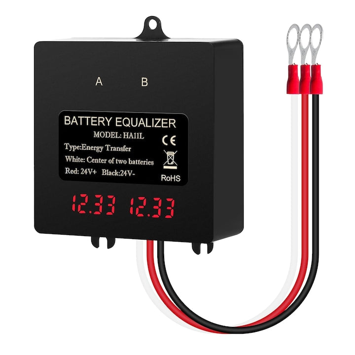Egalizator Baterii 24V  Piduules  2 x 12V  Protectie la Polaritati  Panouri Fotovoltaice cu Afisaj LCD  Negru
