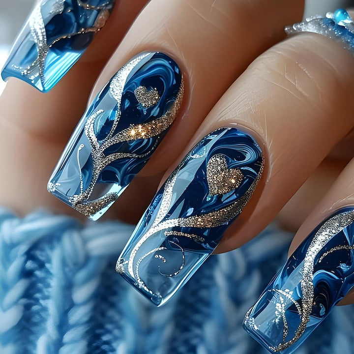 Set 24 Unghii False Press-on  Swejah  Acrilic 12 Marimi  Set de 5 Piese de Unelte pentru Unghii  pentru Salon de Unghii  Nail Art Acasa  pentru Nunta  Bal  Intalniri  Valentine’s Day  Halloween  Craciun si Alte Sarbatori  Albastru