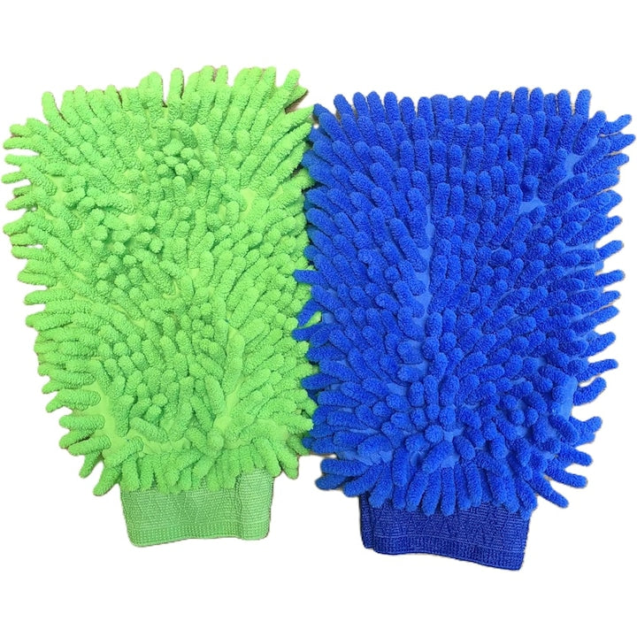 Manusi de spalat auto din microfibra  set 2 bucati  verde/albastru  extrem de absorbante  reutilizabile