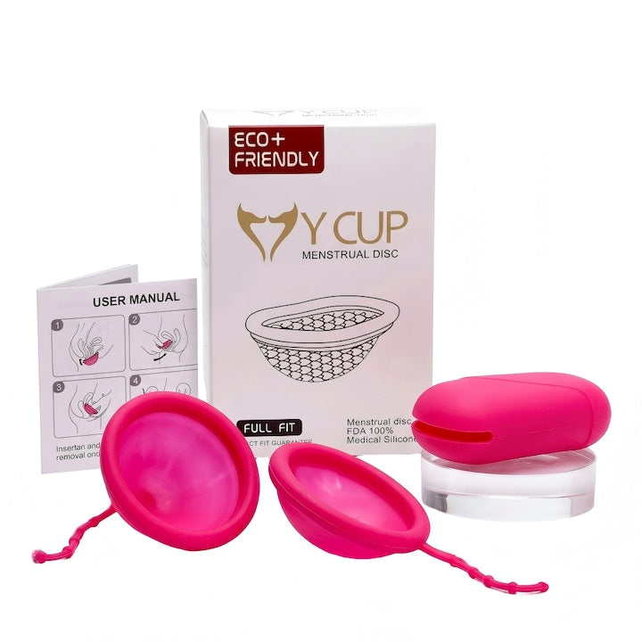 Medical grade silicone menstrual cups with pull string for comfortable wear, two-pack, size S (30 ml) and size L (50 ml), includes a storage bag, 100% safe for human use, medical grade silicone