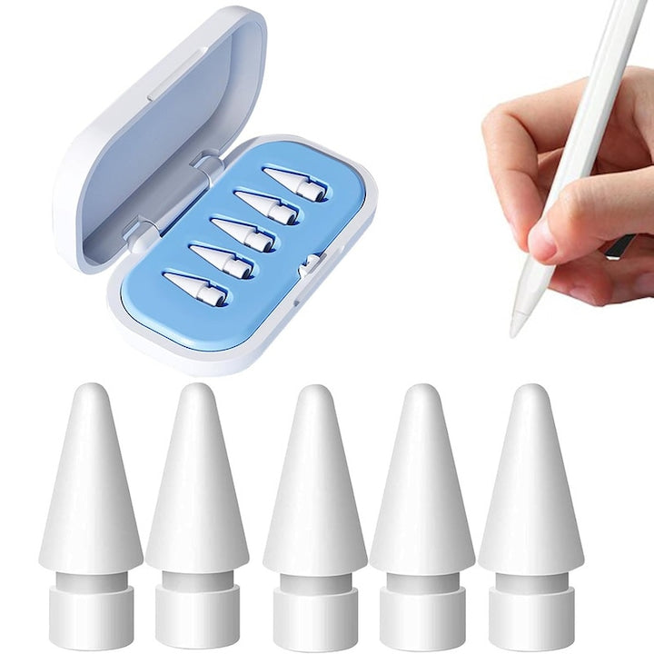 Set 5 varfuri de inlocuire compatibile cu Apple Pencil 1/2  Cutie de stocare  Sensibilitate si control precis  Alb pur