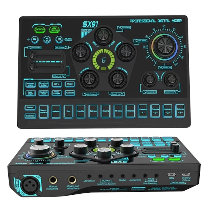 WALALLA Audio Mixer with Voice Changer Professional Audio Mixer with Voice Effects Noise Reduction 48V Phantom Power Supports 2 Phones Simultaneously for Streaming Karaoke Podcast